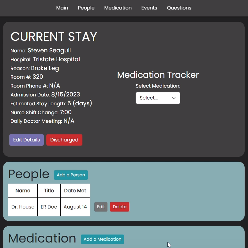 Screenshot of Admitted Hospital Assistant web application